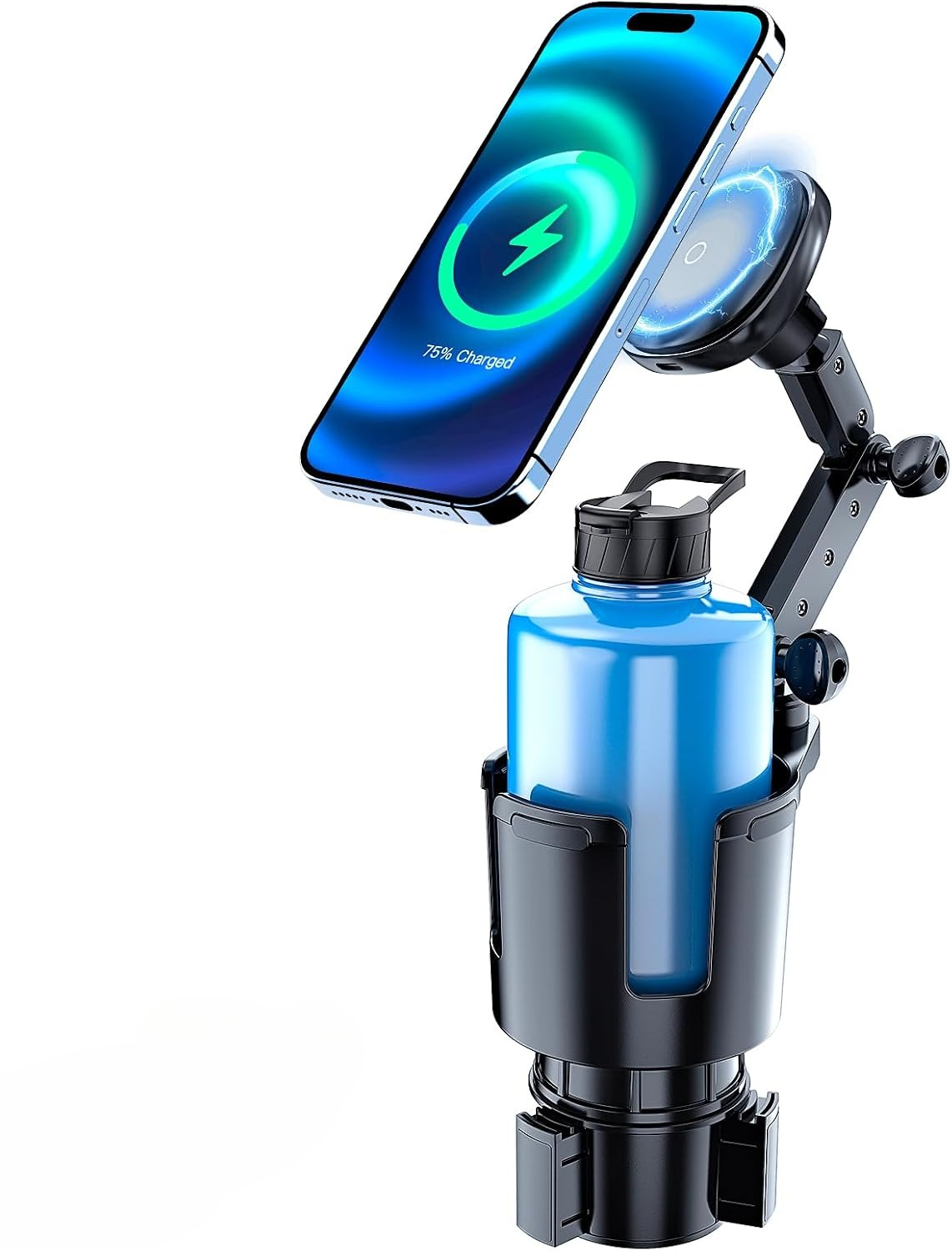 Wireless Car Charger Mount Fast Charging - Magnetic Cup Holder Charger, 360° Rotating