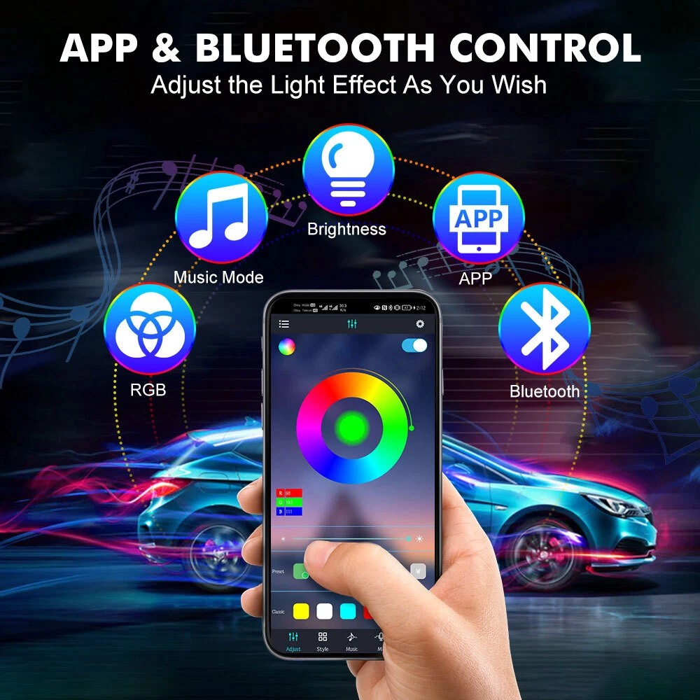 4PCS 72 LED RGB Car Interior A - огляд і ціна Led Ambient Interior Car Lights App Control