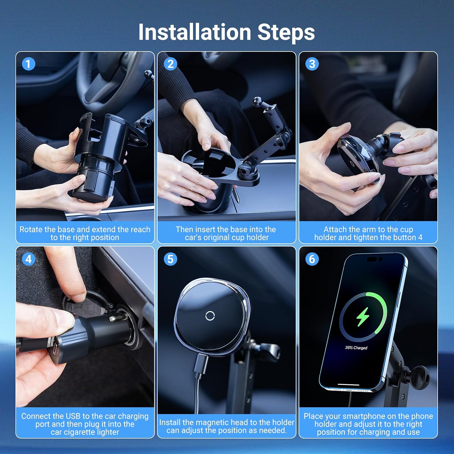 Magnetic Cup Holder Charger, 3 - огляд і ціна Wireless Car Charger Mount Fast Charging