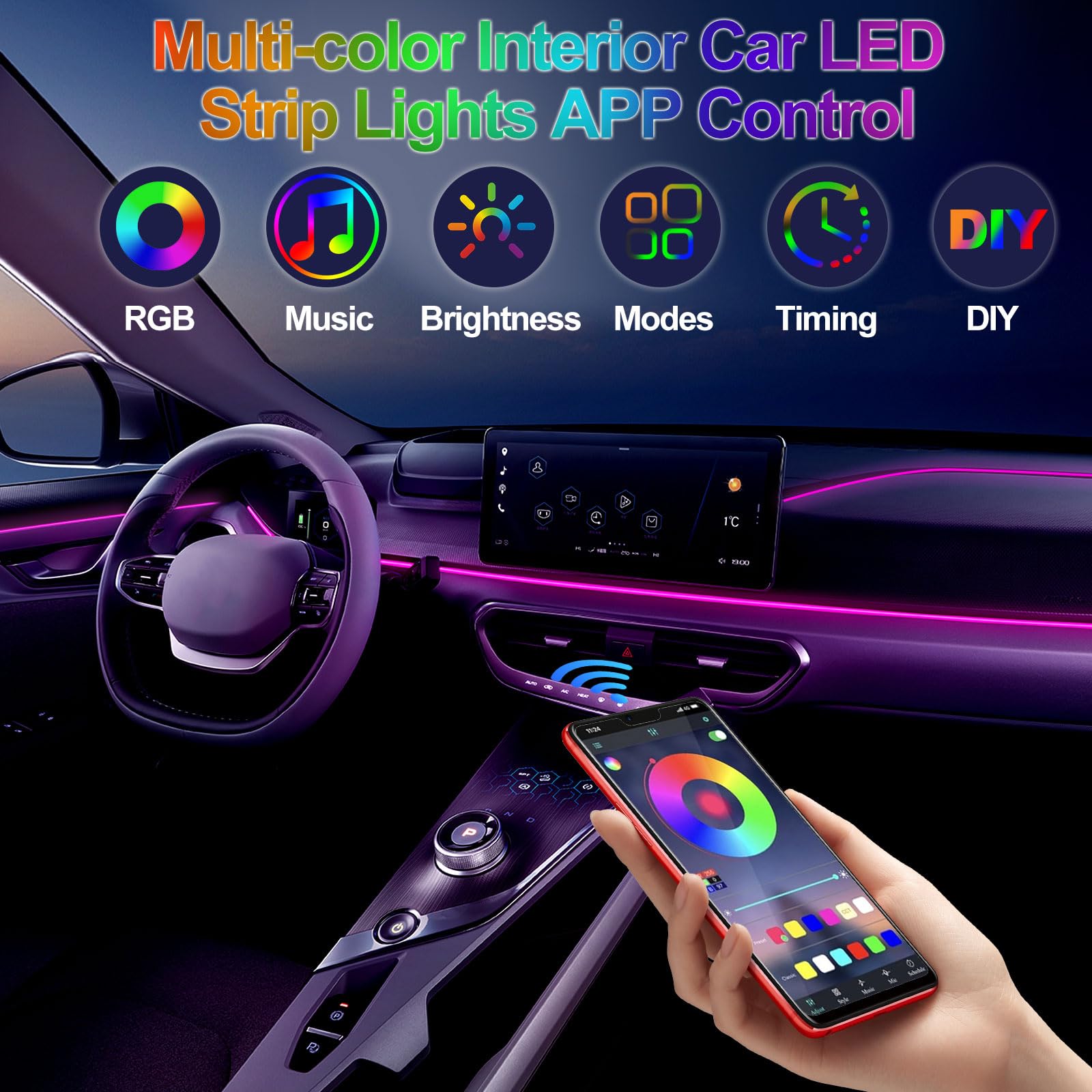 DIY Flexible Neon Light 12V RG - огляд і ціна Led Ambient Interior Car Lights App Control