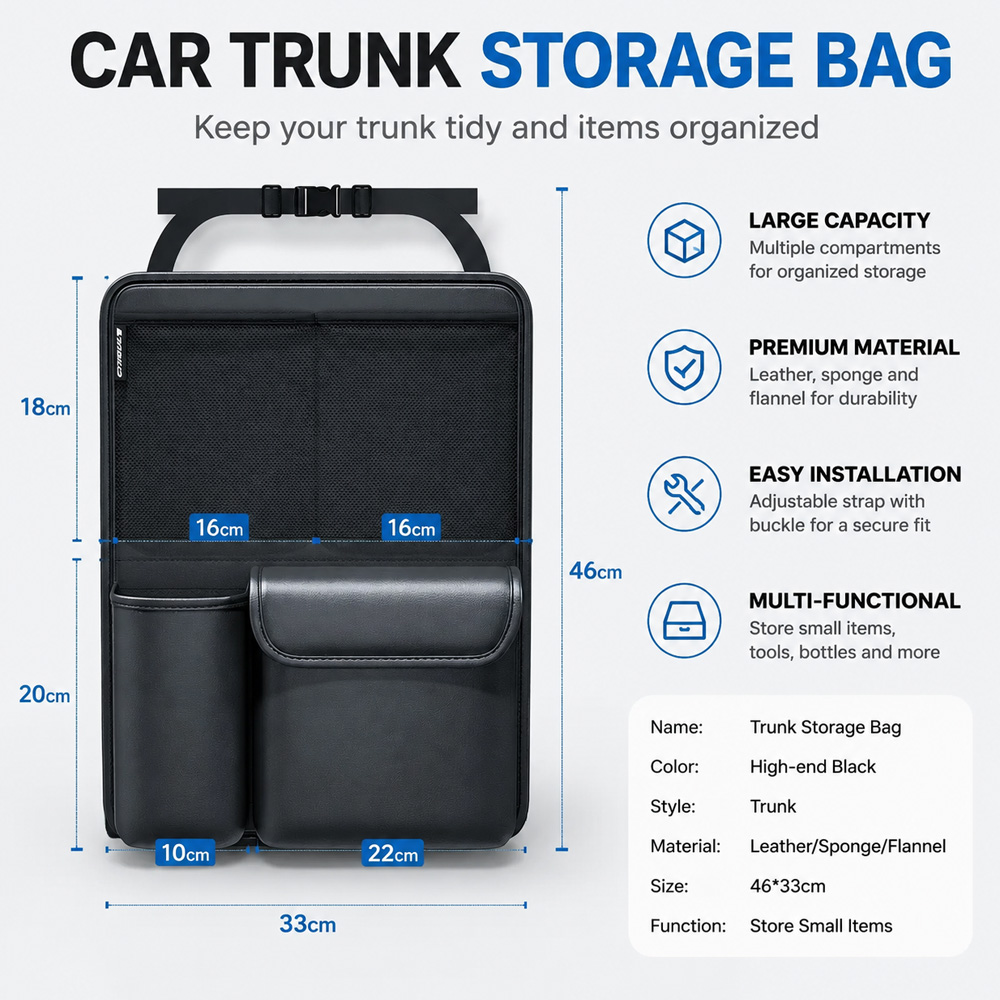 1Pc Kcimo Hanging PU Leather C - огляд і ціна Car Trunk Organizer Foldable Storage Box
